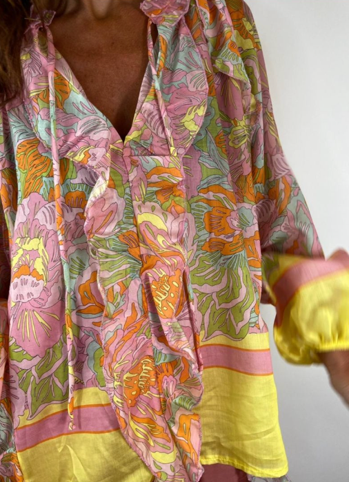 Blouse Milana - Élégance Florale et Transparence Raffinée