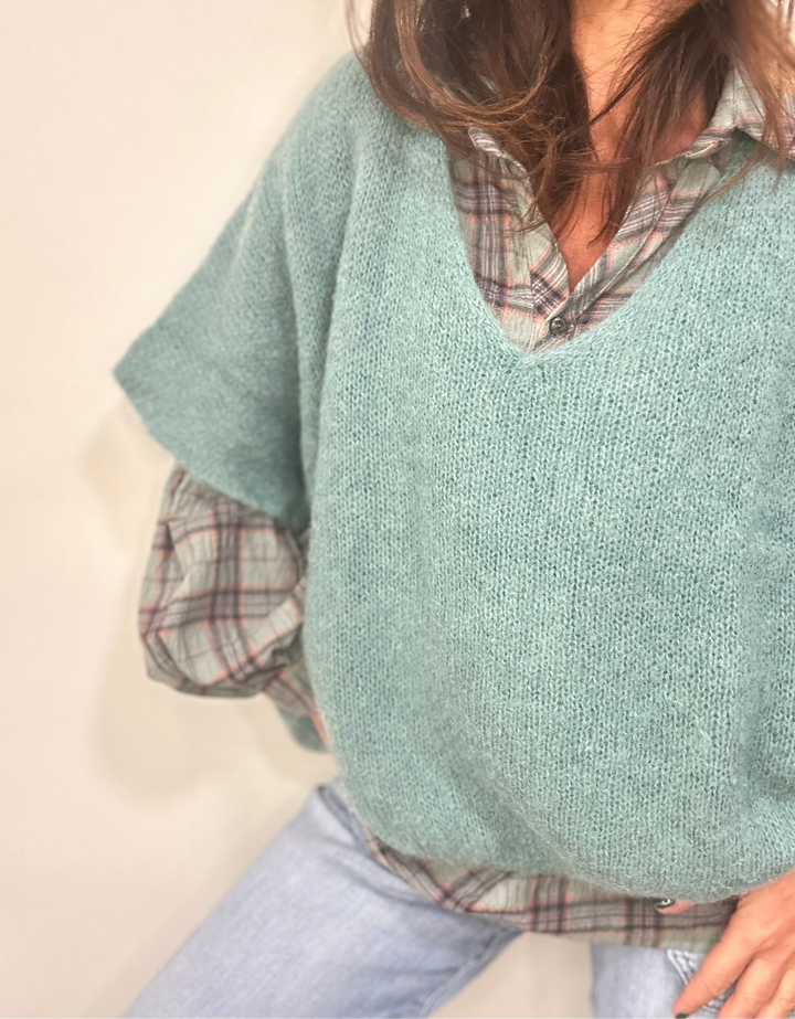 pull jean vert d'eau